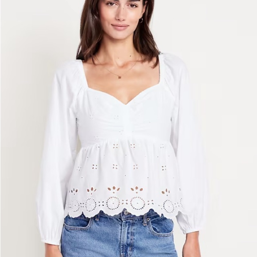 Old Navy • Long Sleeve Eyelet Sweetheart Neckline Blouse